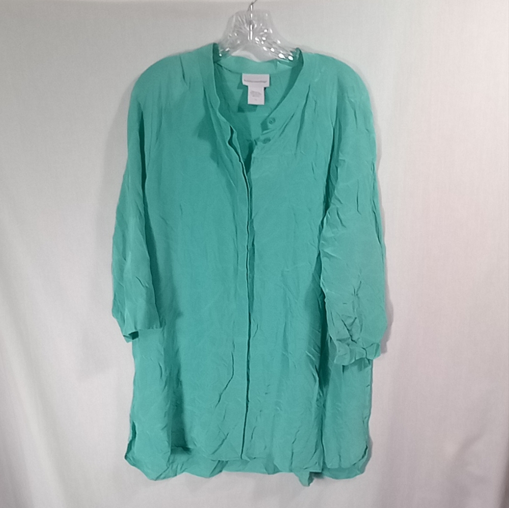 Soft Surroundings Mint Green Silk Plus Size Button Down Shirt Size 2X